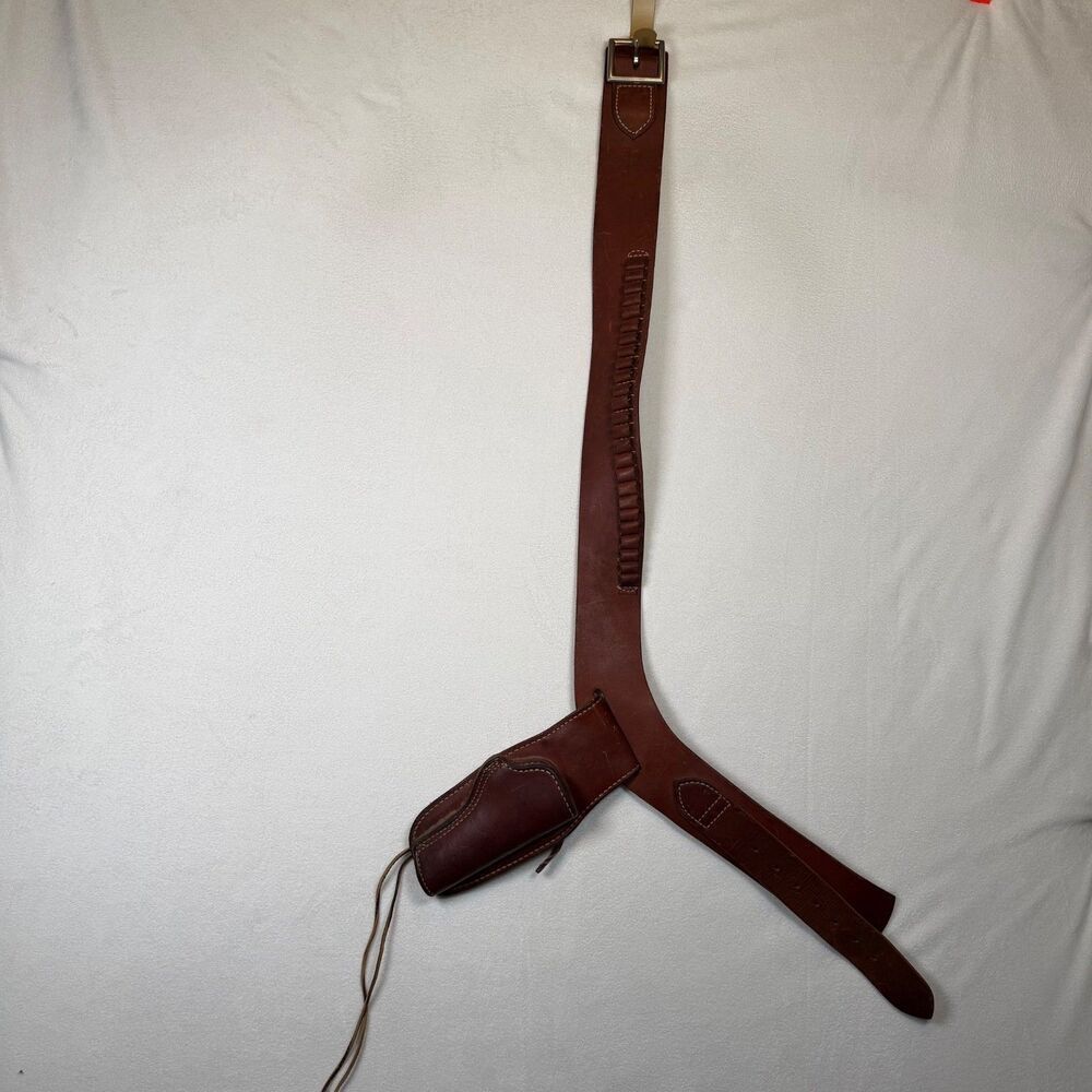 Vintage Hunter Leather Holster Belt Rig Size Medium Brown Cartridge Loop Western